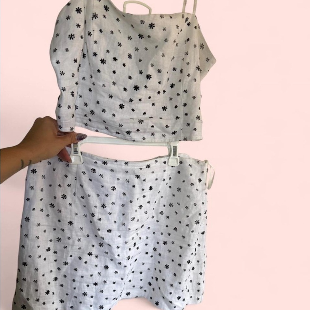 bec + bridge Black and White linen cropped Camisole and skirt set size 8